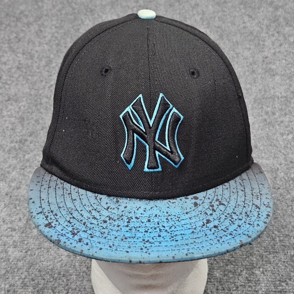 New York‎ Yankees Hat 7 1/8 Black Teal Splatter New Era 59FIFTY Fitted Cap MLB